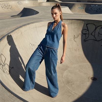 ⚡️Speciale prijs: slechts ￡45,99 ⚡️Set met casual haltertop en wijde broek voor dames