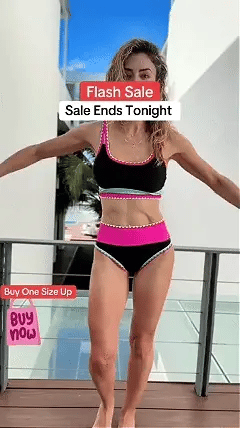 👙Sportieve 3-delige Nylon Bikini Set met Kleurvlakken