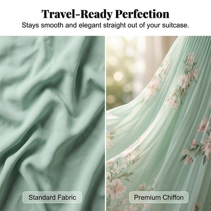 Floral Print V-Neck Long Sleeve Pleated Dress