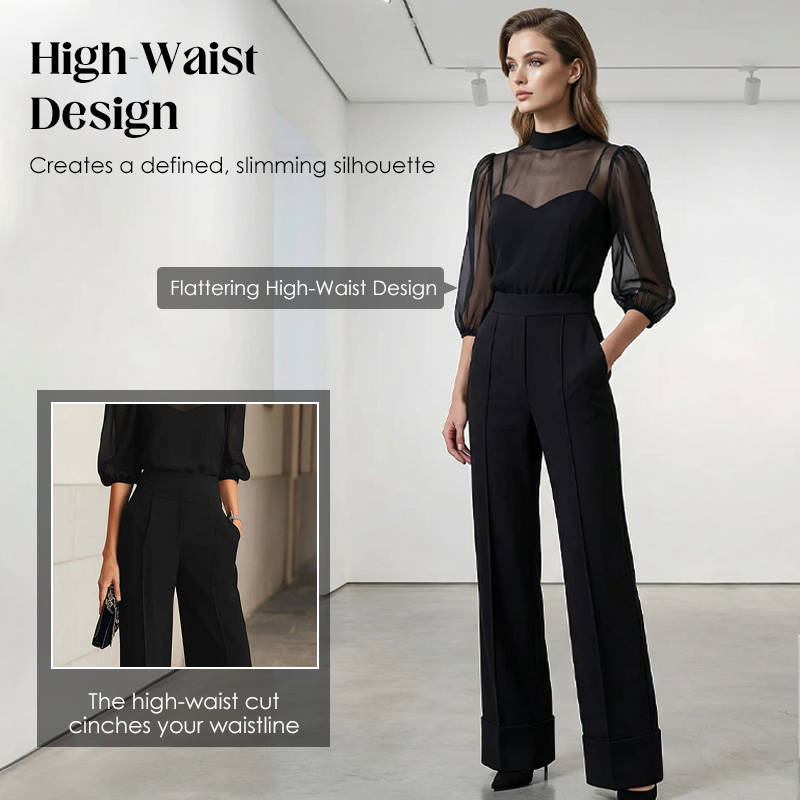 💃 Jumpsuit met hoge kraag en pofmouwen voor dames | Veelzijdig en flatterend