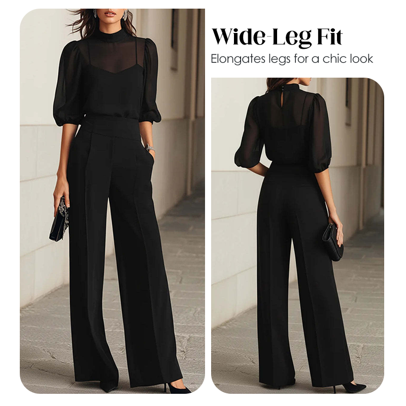 💃 Jumpsuit met hoge kraag en pofmouwen voor dames | Veelzijdig en flatterend