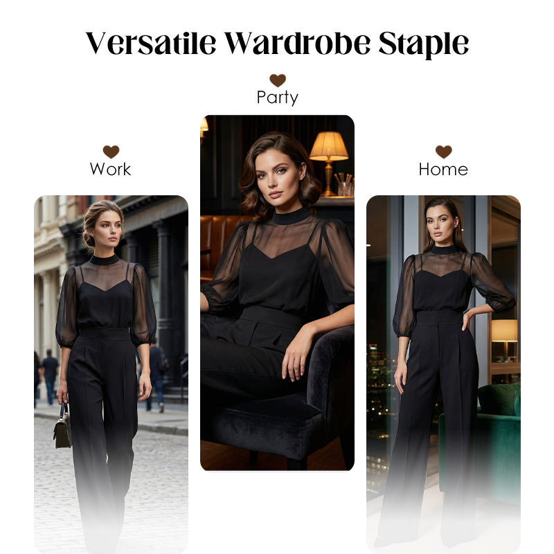 💃 Jumpsuit met hoge kraag en pofmouwen voor dames | Veelzijdig en flatterend