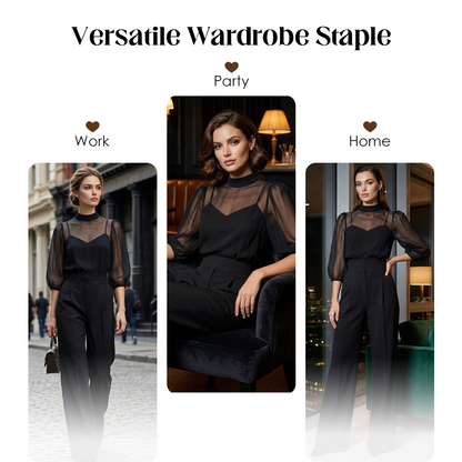 💃 Jumpsuit met hoge kraag en pofmouwen voor dames | Veelzijdig en flatterend