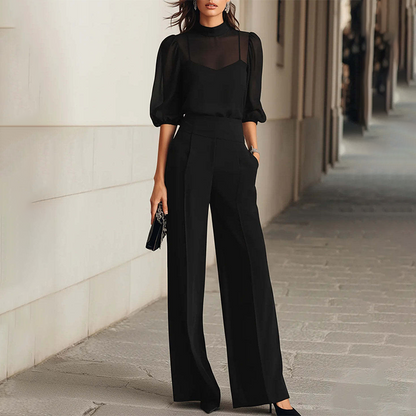 💃 Jumpsuit met hoge kraag en pofmouwen voor dames | Veelzijdig en flatterend