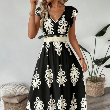 🌸 51% Korting – Elegante Jurk met V-hals & Barokprint | Luchtig, Comfortabel & Vrouwelijk