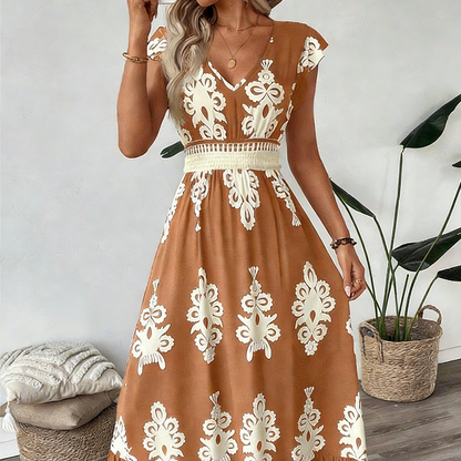 🌸 51% Korting – Elegante Jurk met V-hals & Barokprint | Luchtig, Comfortabel & Vrouwelijk