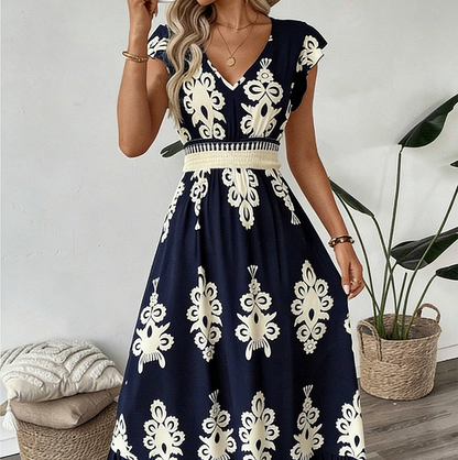 🌸 51% Korting – Elegante Jurk met V-hals & Barokprint | Luchtig, Comfortabel & Vrouwelijk