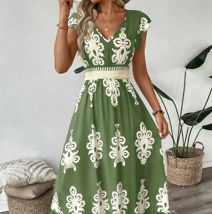 🌸 51% Korting – Elegante Jurk met V-hals & Barokprint | Luchtig, Comfortabel & Vrouwelijk
