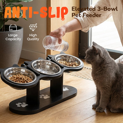 🟔🎁Nieuws: 50% KORTING🟔Verhoogde voerbak voor honden en katten met 3 bakjes – antislip en stabiel 🐾🥣