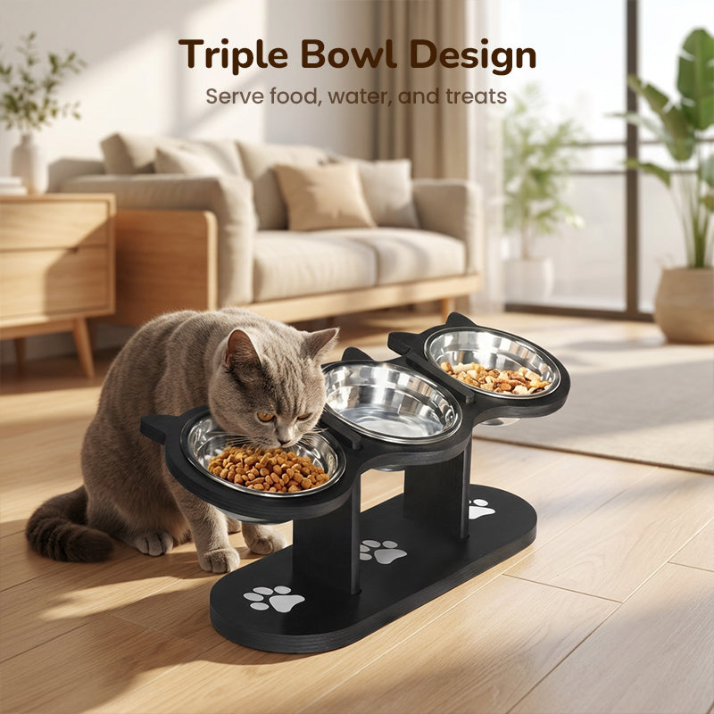 🟔🎁Nieuws: 50% KORTING🟔Verhoogde voerbak voor honden en katten met 3 bakjes – antislip en stabiel 🐾🥣