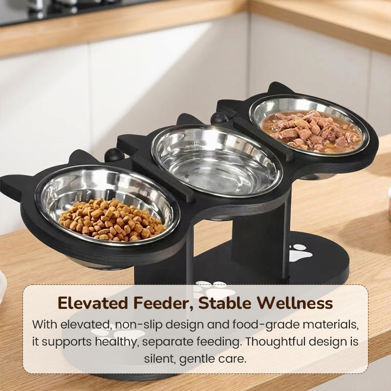 🟔🎁Nieuws: 50% KORTING🟔Verhoogde voerbak voor honden en katten met 3 bakjes – antislip en stabiel 🐾🥣