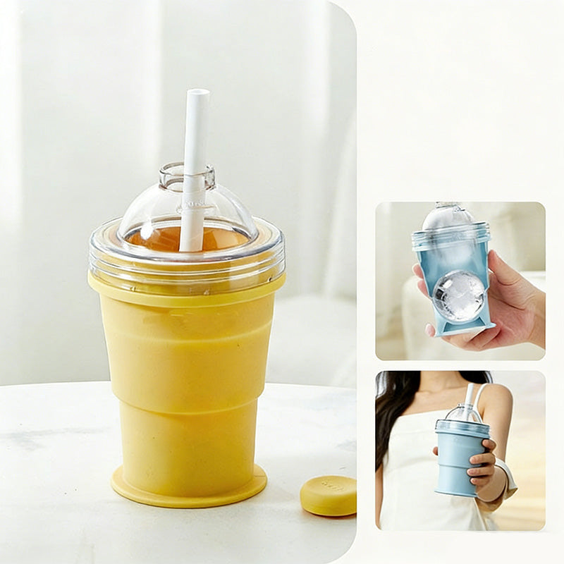 🌞Fris De Lente In Met 50% Korting!🥤2-in-1 Opvouwbare Siliconen IJsbeker | Maakt XL IJsballen voor IJskoffie & Cocktails | Lekvrije Drinkbeker met Rietje (BPA-Vrij)