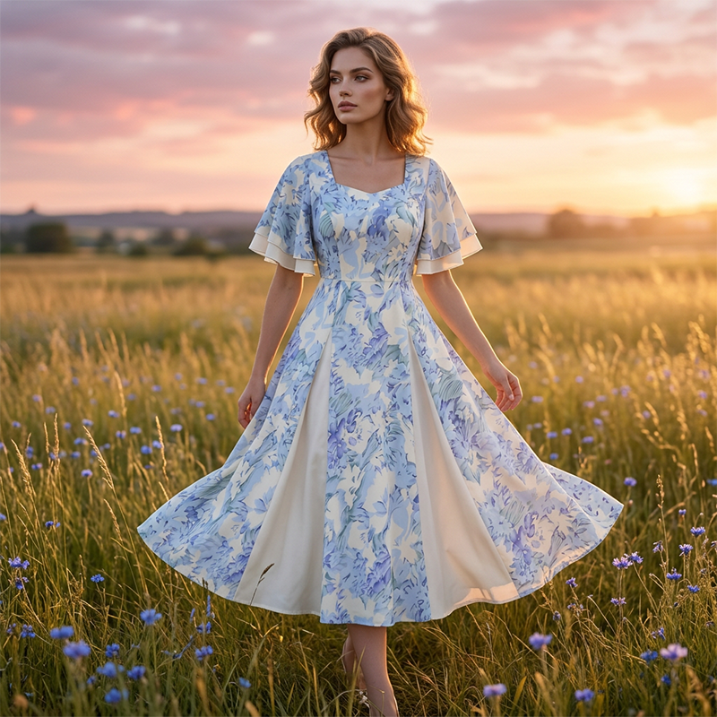 👗 60% Korting – Fit & Flare Jurk met Zwierige Mouwen | Flatterend, Luchtig & Elegant bij Elke Stap