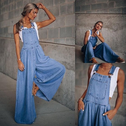 Dames losse verstelbare riem breedbeen denim