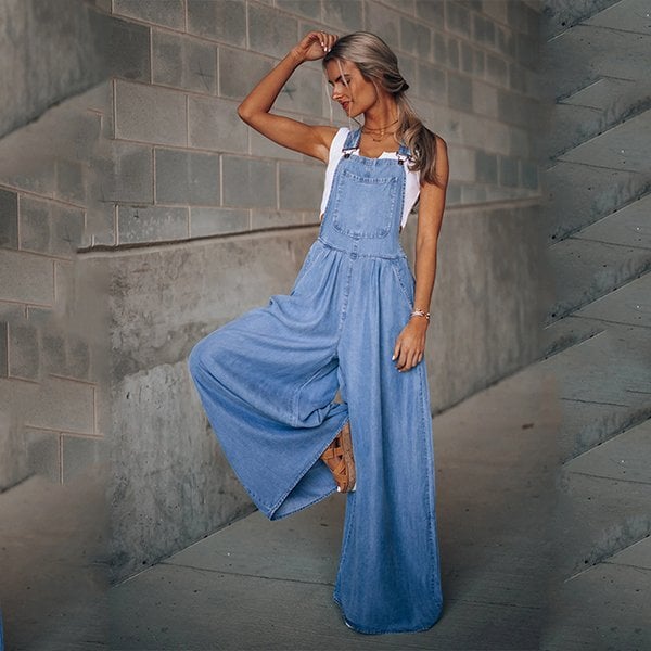 Dames losse verstelbare riem breedbeen denim