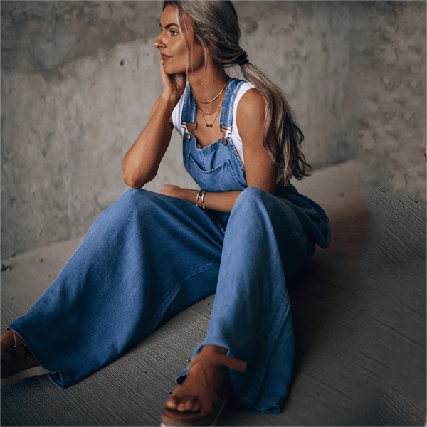 Dames losse verstelbare riem breedbeen denim