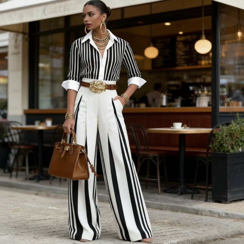 🟥 Zomer Uitverkoop – 53% Korting – 2-delige Dames Set | Gestreept Shirt & Wijde Broek | Comfortabel & Stijlvol