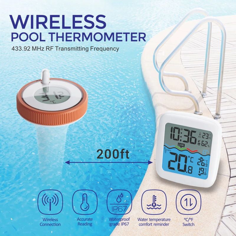 🌡️ Digital Wireless Pool Thermometer – Floating | Easy-to-read • Waterproof • Accurate