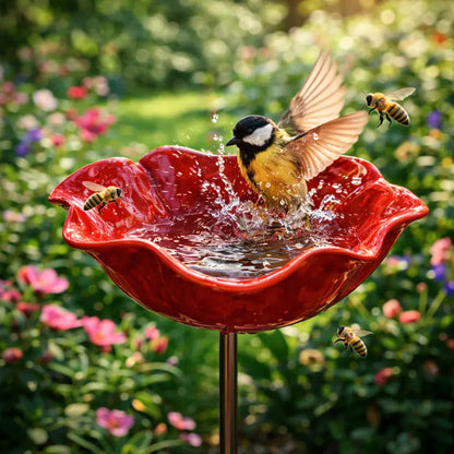 🌞Fris De Lente In Met 50% Korting!🐦2-in-1 Tuinsteker & Mini Vogelbadje - Duurzaam Kunstwerk voor Buiten