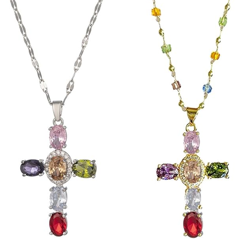 ⏳Time-Limited Special⏰Colorful Rhinestone Cross Pendant Necklaces