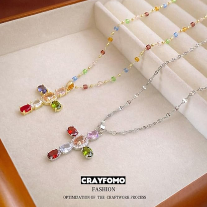 ⏳Time-Limited Special⏰Colorful Rhinestone Cross Pendant Necklaces