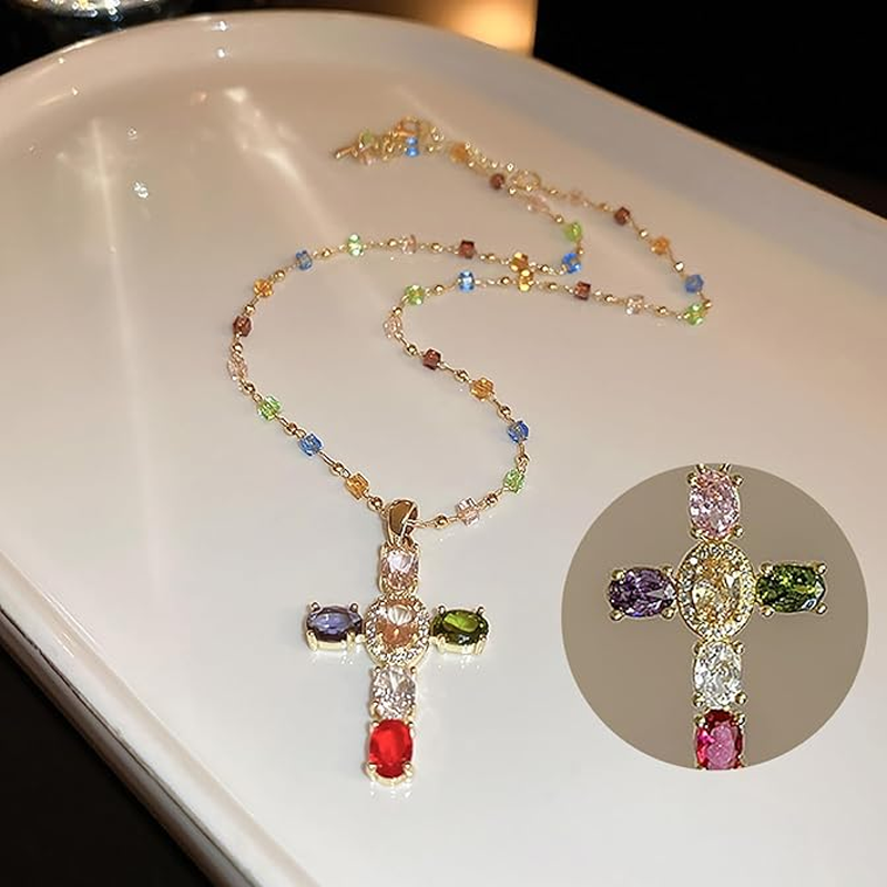 ⏳Time-Limited Special⏰Colorful Rhinestone Cross Pendant Necklaces