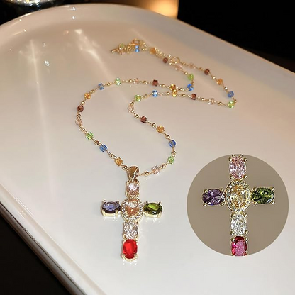 ⏳Time-Limited Special⏰Colorful Rhinestone Cross Pendant Necklaces