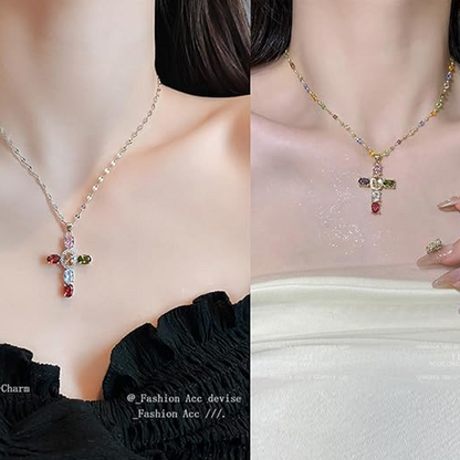 ⏳Time-Limited Special⏰Colorful Rhinestone Cross Pendant Necklaces