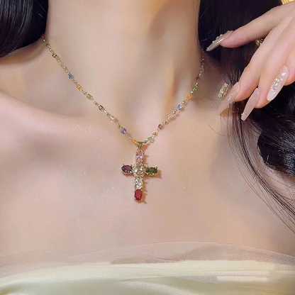 ⏳Time-Limited Special⏰Colorful Rhinestone Cross Pendant Necklaces