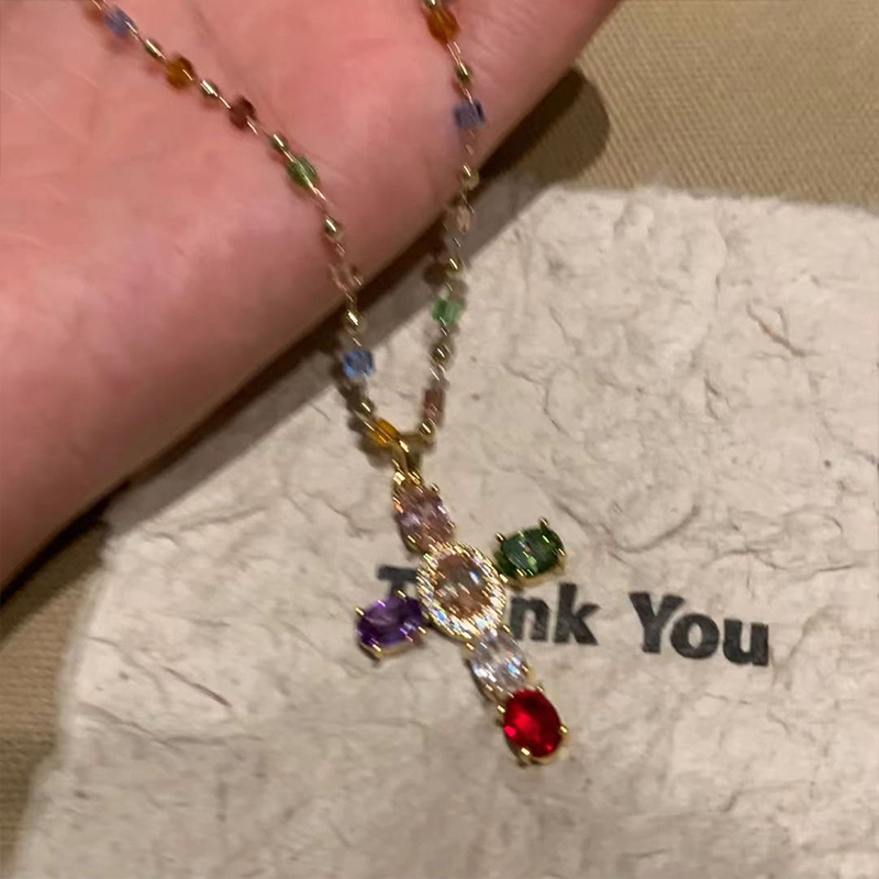 ⏳Time-Limited Special⏰Colorful Rhinestone Cross Pendant Necklaces