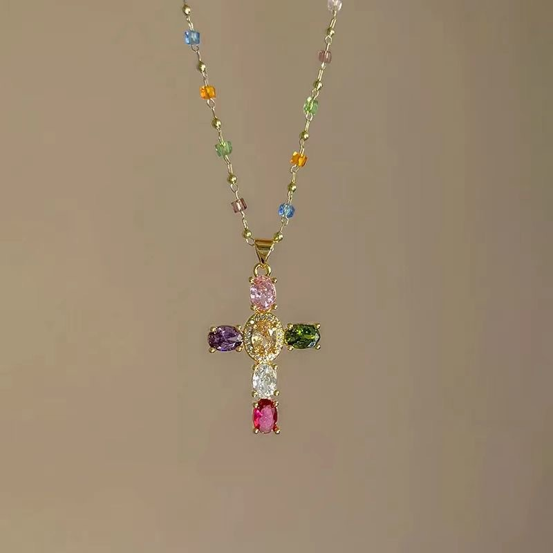 ⏳Time-Limited Special⏰Colorful Rhinestone Cross Pendant Necklaces