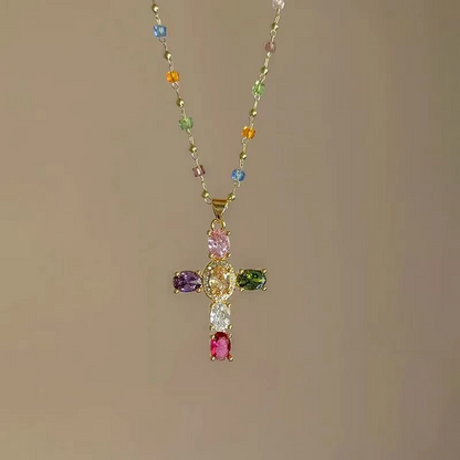 ⏳Time-Limited Special⏰Colorful Rhinestone Cross Pendant Necklaces