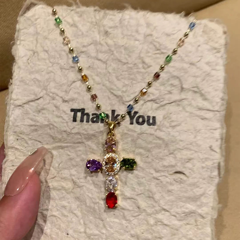 ⏳Time-Limited Special⏰Colorful Rhinestone Cross Pendant Necklaces