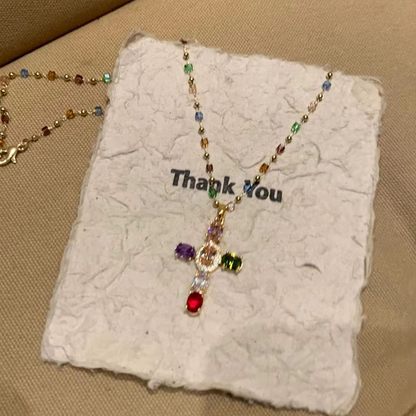 ⏳Time-Limited Special⏰Colorful Rhinestone Cross Pendant Necklaces