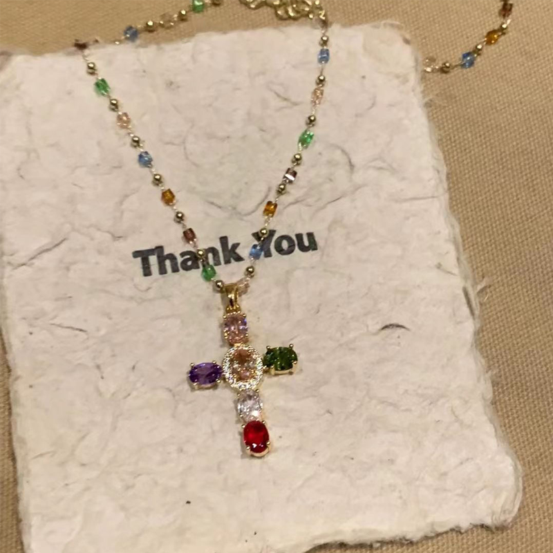⏳Time-Limited Special⏰Colorful Rhinestone Cross Pendant Necklaces