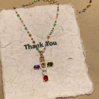 ⏳Time-Limited Special⏰Colorful Rhinestone Cross Pendant Necklaces