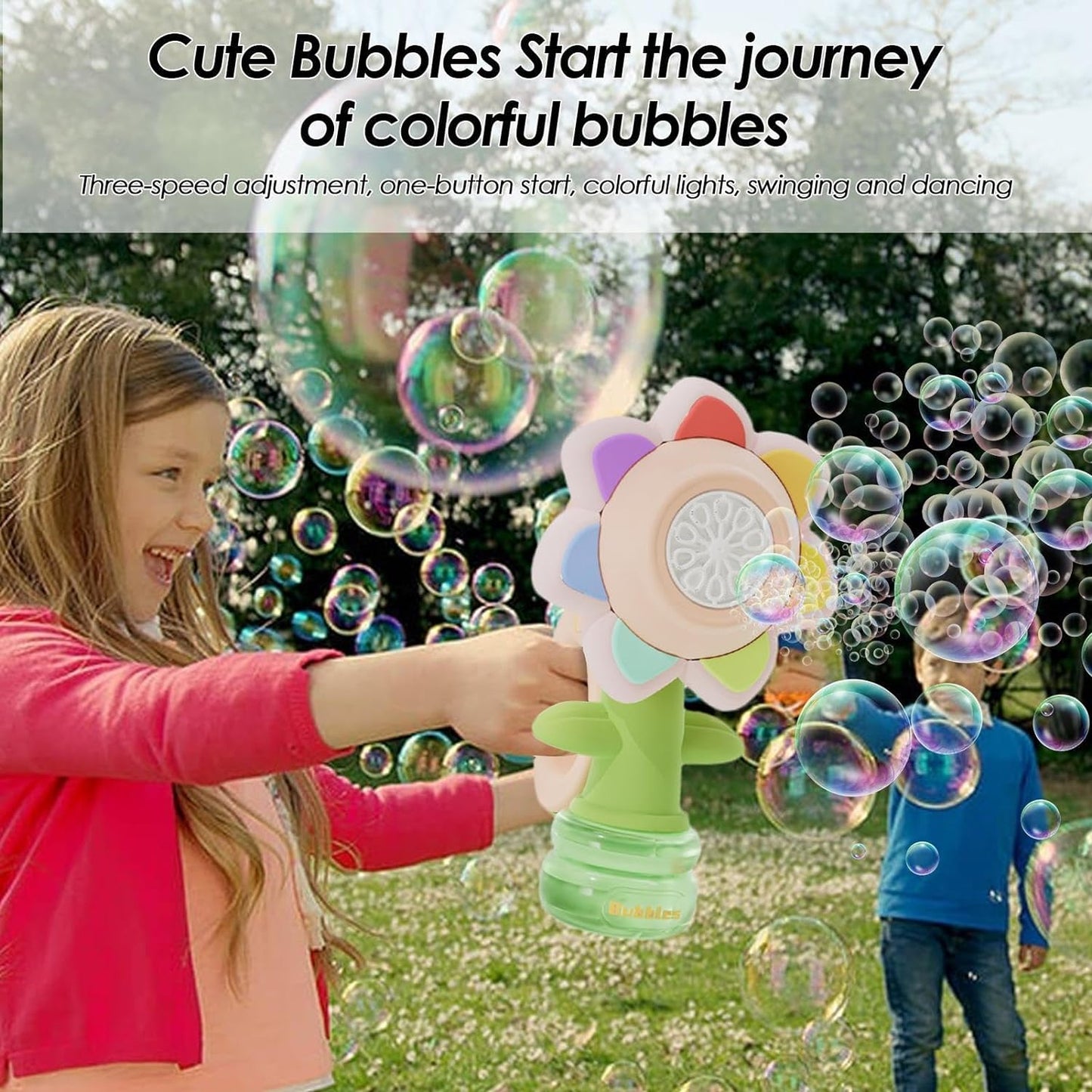🌻50% KORTING! 🫧 Draagbaar elektrisch bellenblaasapparaat in de vorm van een zonnebloem – Automatische bellen, schattig ontwerp & perfect voor kinderen 🎈