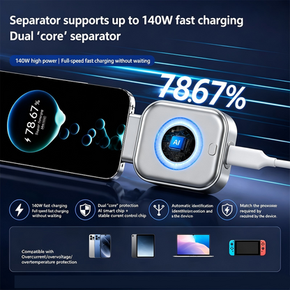 🌞 50% Korting!⚡140W Super-Sneloplader met AI Automatische Uitschakeling - USB-C PD3.1 - Intelligente Batterijbescherming - Universeel voor iPhone, MacBook & Tablets