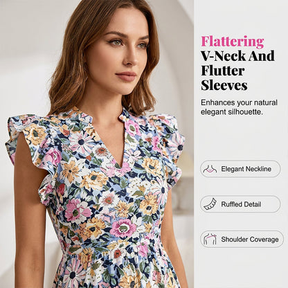 🌸50% KORTING!✨ Dames Bloemenprint Jurk met Vlindermouwen