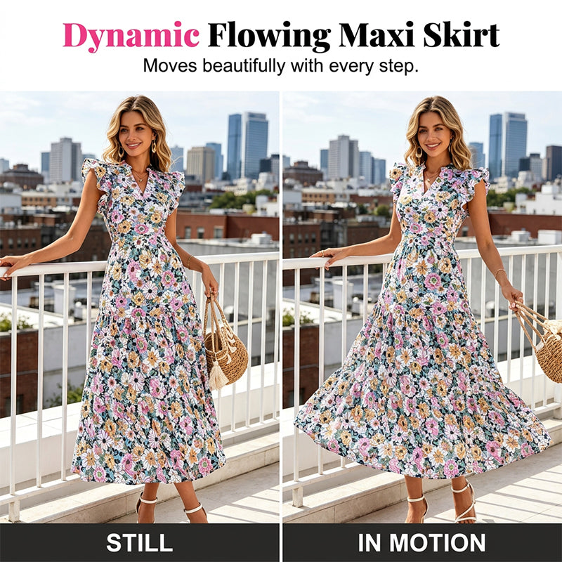 🌸50% KORTING!✨ Dames Bloemenprint Jurk met Vlindermouwen