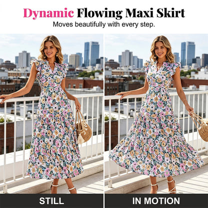 🌸50% KORTING!✨ Dames Bloemenprint Jurk met Vlindermouwen