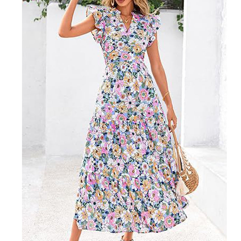 🌸50% KORTING!✨ Dames Bloemenprint Jurk met Vlindermouwen