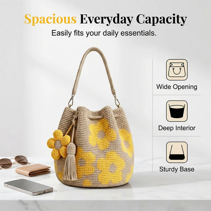 🧶2026 Nieuw binnen 50% KORTING👜Gehaakte Bloemen Bucketbag voor Dames – Ruim & Stijlvol 🧶