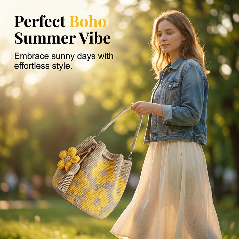 🧶2026 Nieuw binnen 50% KORTING👜Gehaakte Bloemen Bucketbag voor Dames – Ruim & Stijlvol 🧶