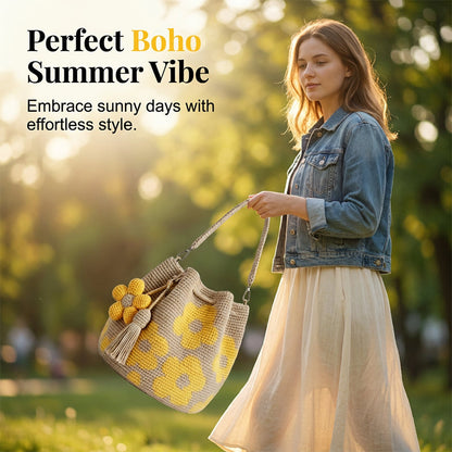 🧶2026 Nieuw binnen 50% KORTING👜Gehaakte Bloemen Bucketbag voor Dames – Ruim & Stijlvol 🧶