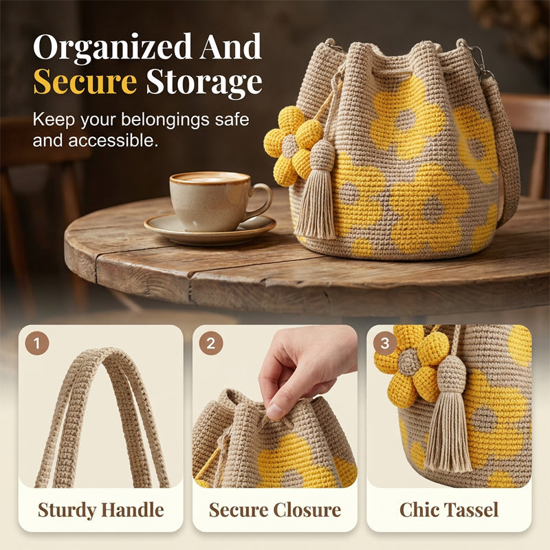 🧶2026 Nieuw binnen 50% KORTING👜Gehaakte Bloemen Bucketbag voor Dames – Ruim & Stijlvol 🧶