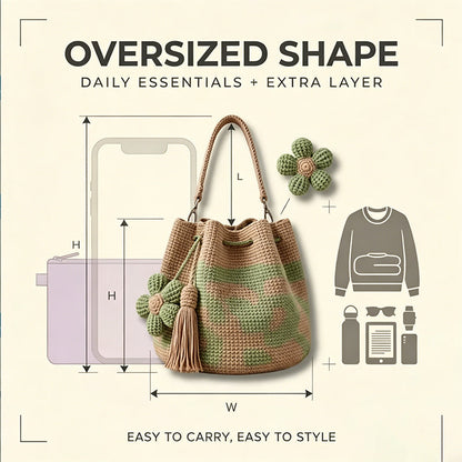🧶2026 Nieuw binnen 50% KORTING👜Gehaakte Bloemen Bucketbag voor Dames – Ruim & Stijlvol 🧶