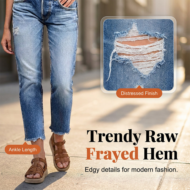 ☀️ Zomer aanbieding is hier! Mis het niet!⏰🎁 Modieuze slim-fit jeans met distressed look voor dames