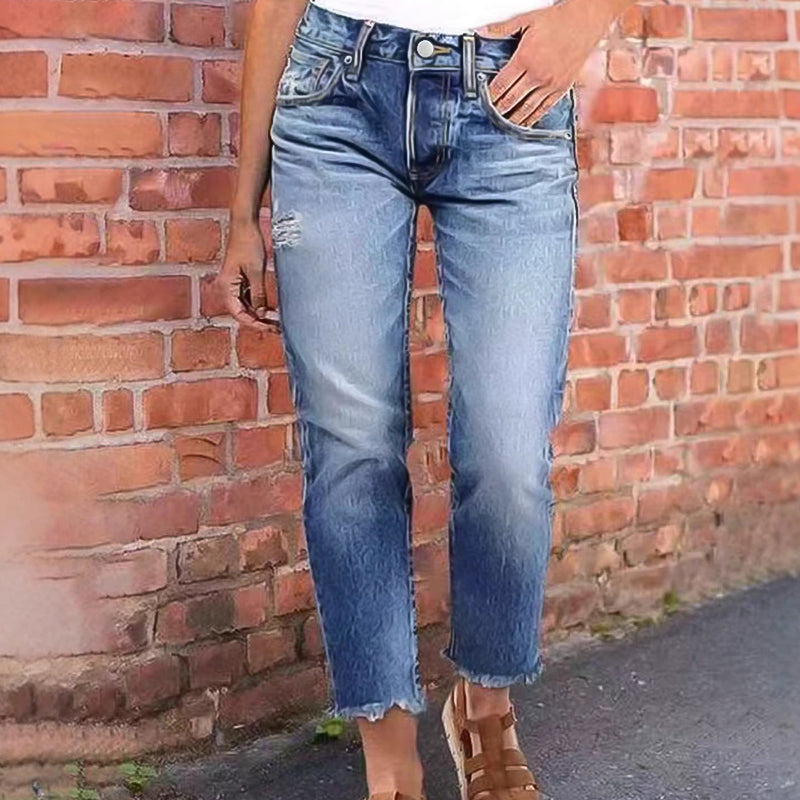 ☀️ Zomer aanbieding is hier! Mis het niet!⏰🎁 Modieuze slim-fit jeans met distressed look voor dames