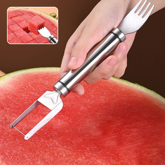 ✨NU 50% KORTING🥄2-in-1 Roestvrijstalen Watermeloen Snijmes en Vork